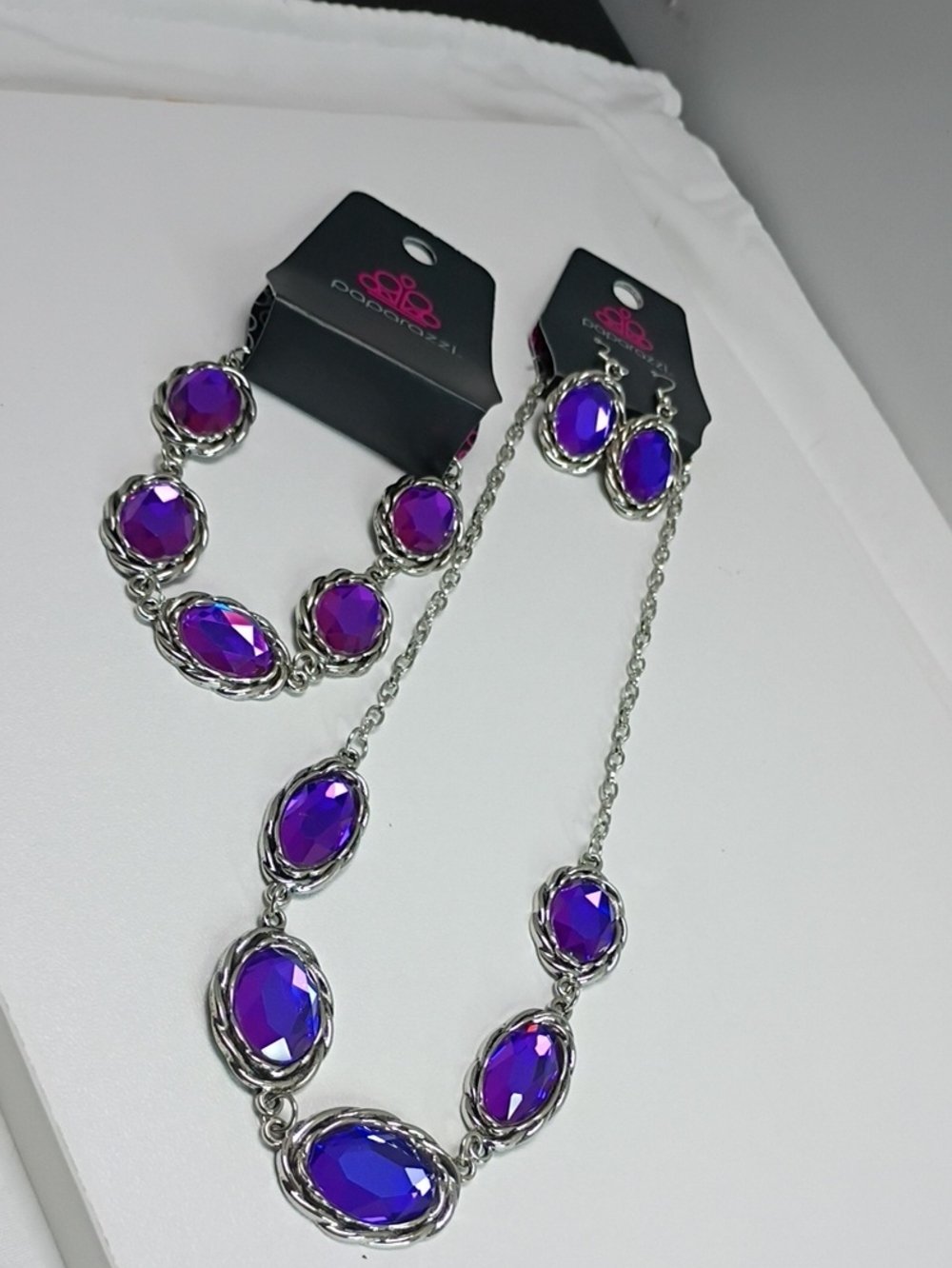 paparazzi Silver-Tone Purple Oval Gem Necklace and Bracelet Set